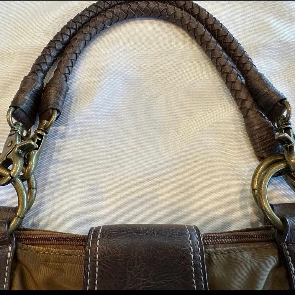 Nine West Olive Green Tote with Dark Brown Trim - Picture 4 of 12
